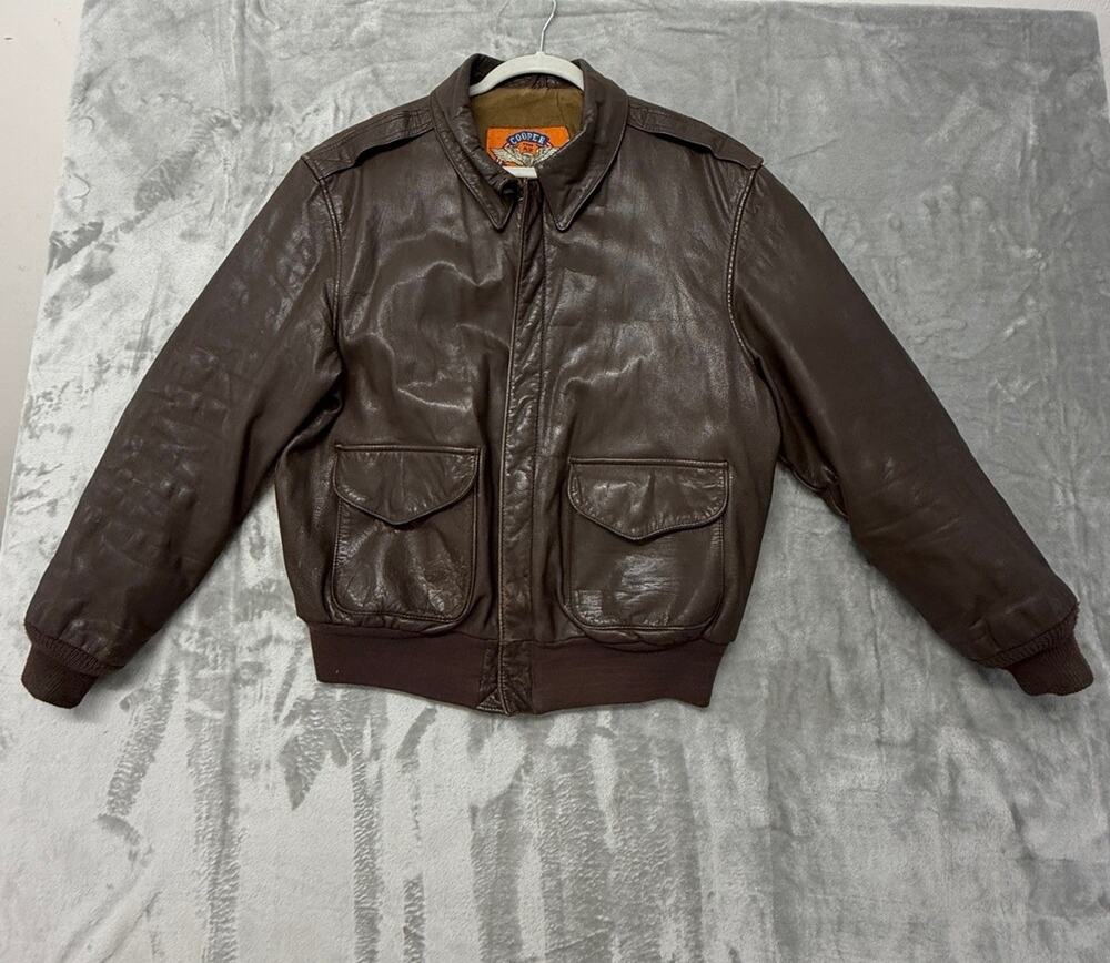 Vintage Cooper Type A2 Flight Jacket Size 44R Bomber Goatskin Leather Made USA